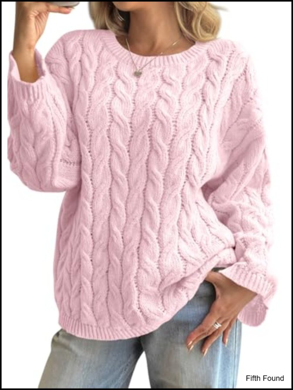 Women's Oversized Cable Knit Chunky Pullover Sweater Long Sleeve Crewneck